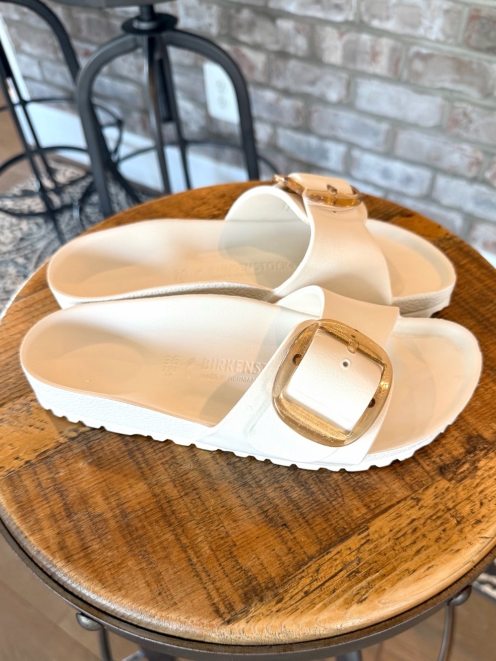 Birkenstock White EVA Madrid Sandals with Rose Gold Buckles - Picture 6 of 10